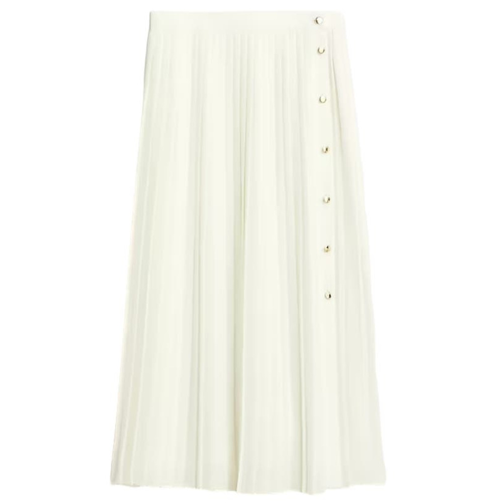 NWT J. Crew Black Label Pleated Skirt Women's Size 12 Gold Button Midi Ivory NEW